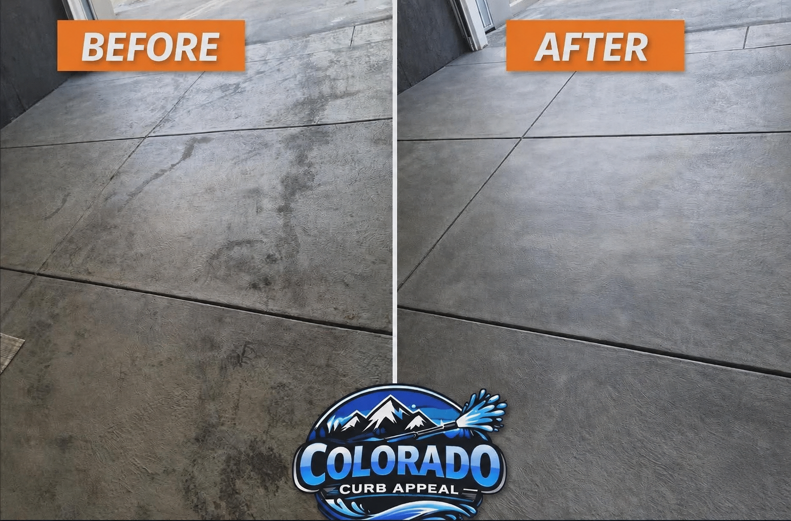 Before and after garage pressure washing